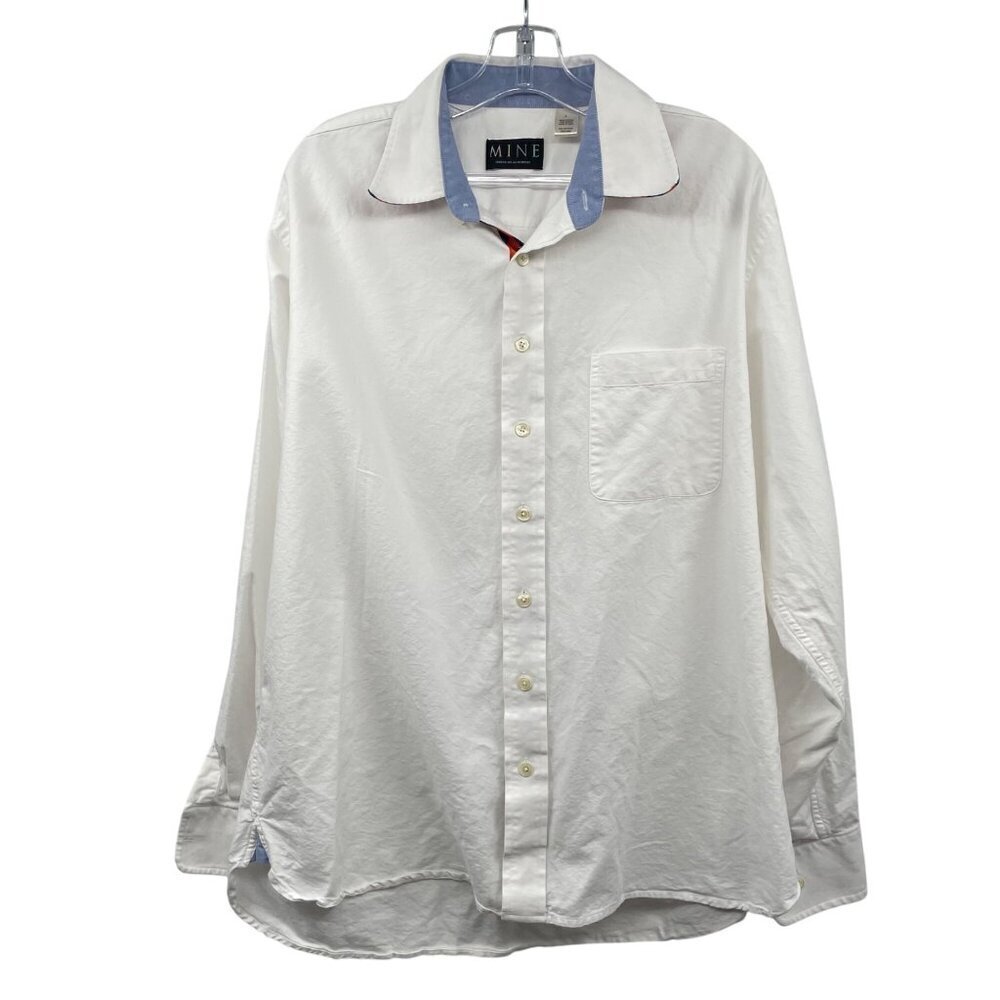 MINE Men's Long Sleeve Button Up Shirt White/Multi Size Large Cotton